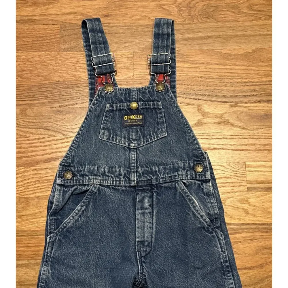 Vintage 80s OshKosh B'Gosh Vestbak Plaid Flannel Lined Overalls Blue Size 5